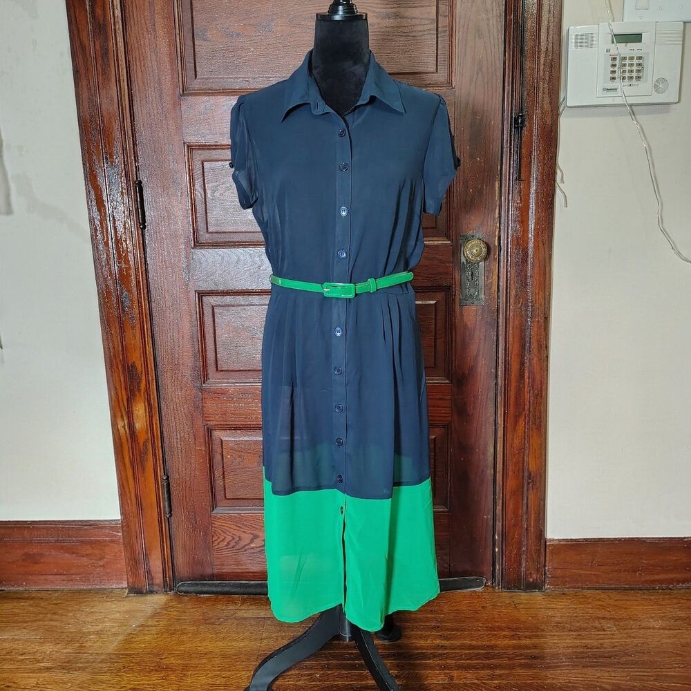 MSK Sheer Dress Colorblock Navy/Green Size 12
